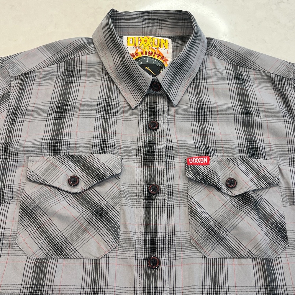 Dixxon Flannel Limiter Womens Large Bamboo Gray Black Plaid Short Sleeve Shirt